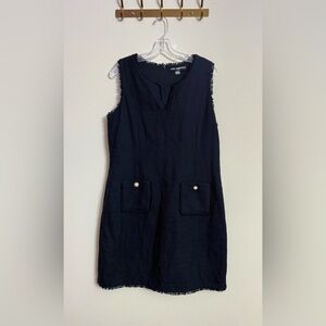 Karl Lagerfeld Paris Tonal Tweed Pocket Dress In Navy Sleeveless Women’s Sz 16